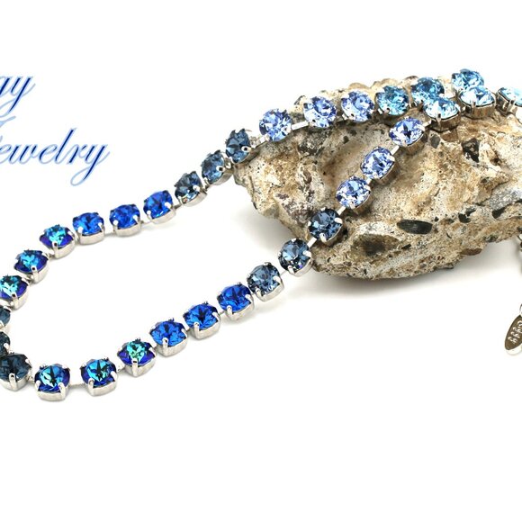 Blue Cascade Gradient Ombré Tennis Necklace made with Austrian Crystals - Picture 7 of 8